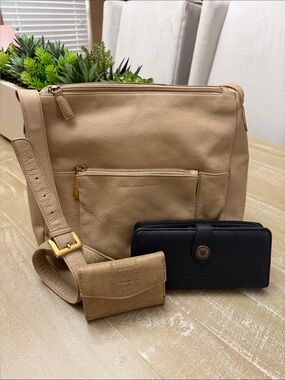 BUNDLE! Stone Mountain Beige Crossbody Purse with 2 Wallets (3 items)